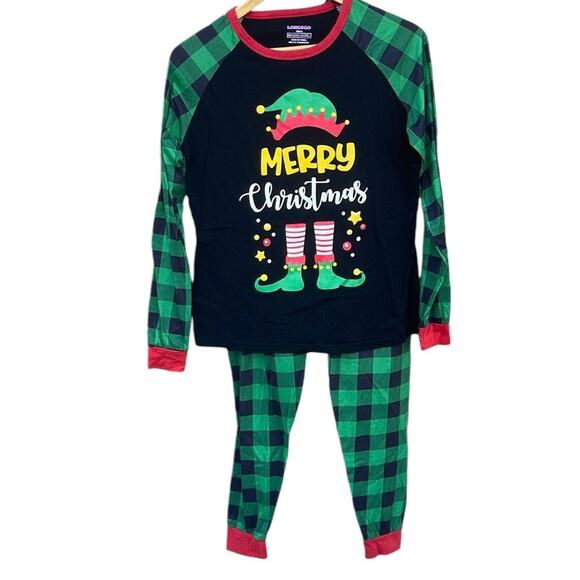 Merry Christmas Elf 2-piece pajama set black green size youth small - Picture 1 of 9